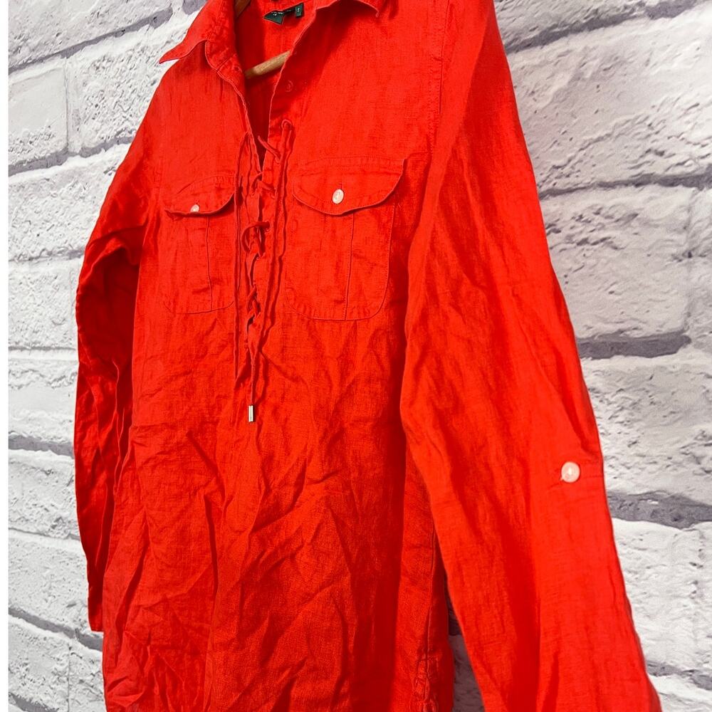 Lauren Ralph Lauren Women's S 100% Linen Tunic Coastal Lace Up Resort Top Orange - Picture 4 of 12